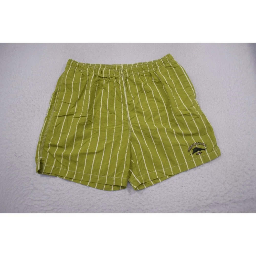 Tommy Bahama Hawaiian Swim Trunks Green Striped 100% Nylon Mens Large‎ x 6